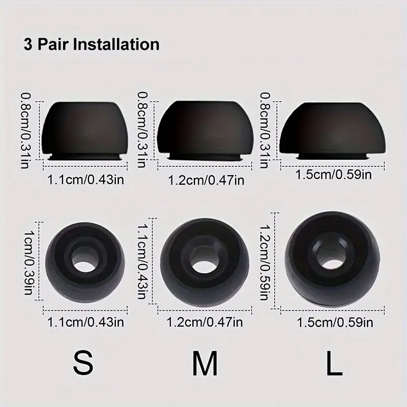 Ear Pads for AirPods PRO / PRO 2, Ear Caps Ear Tips 3 Pairs S/M/L Black