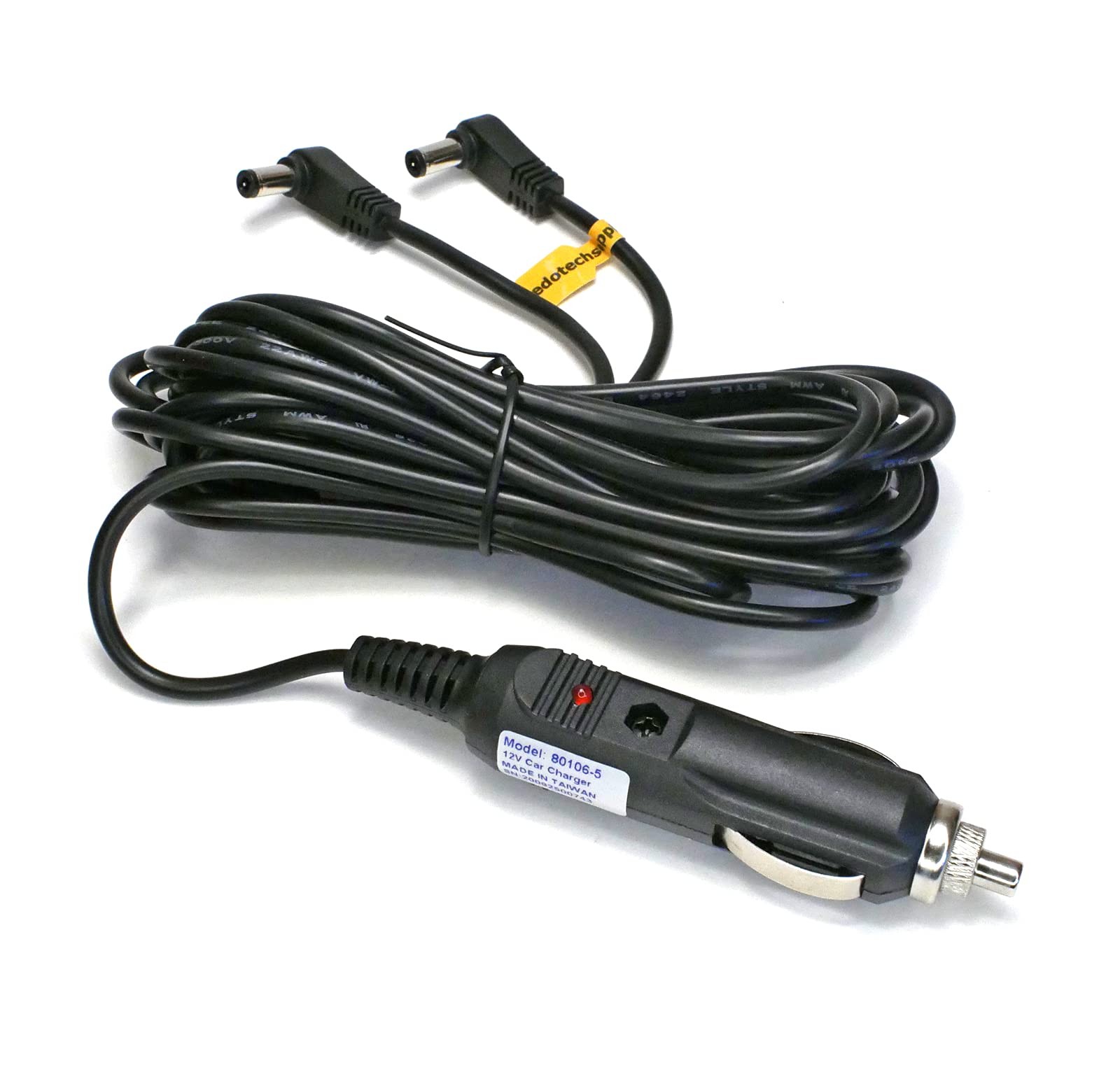 EDOTech 11 ft Car Charger Power Cord for RCA Single 11 inches, Twin Plugs