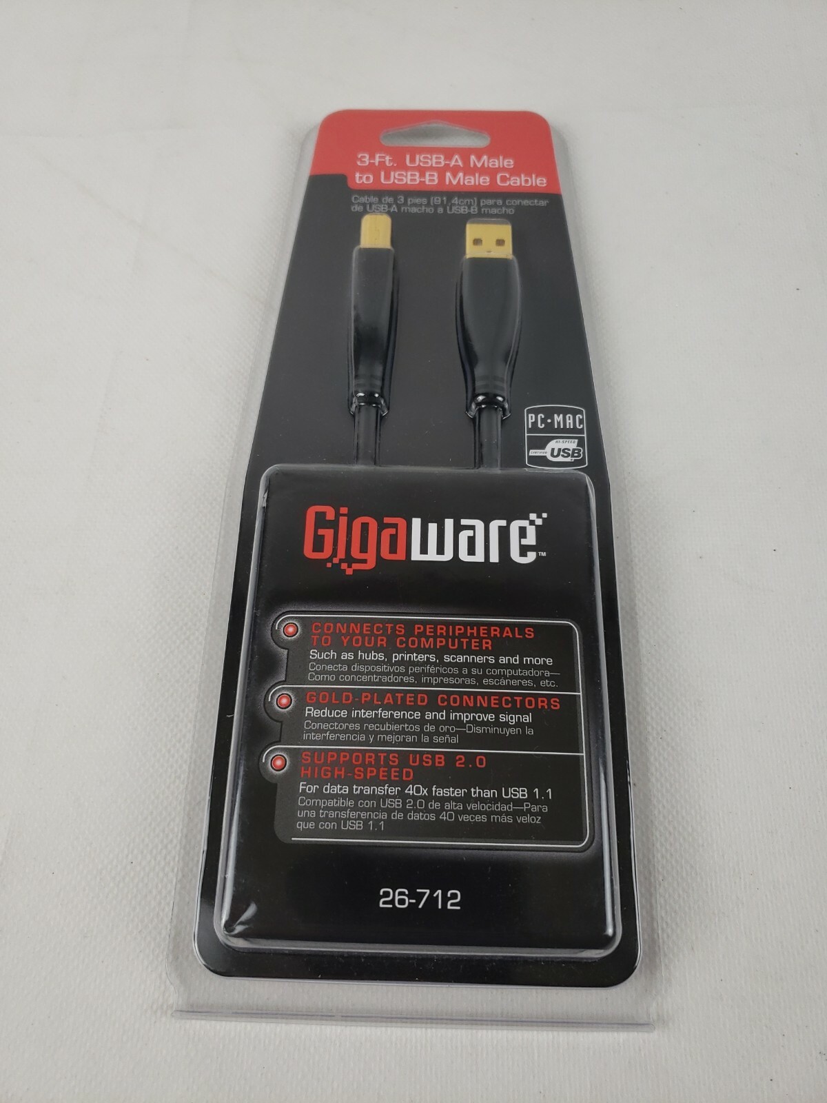 Gigaware 3-Ft. USB-A Male To USB-B Male Cable #26-712 Brand New