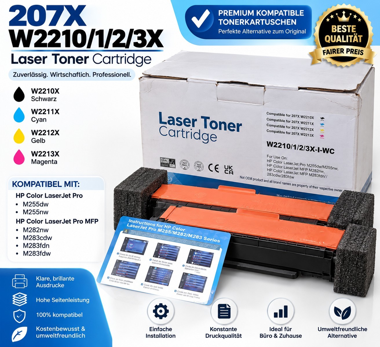 4x 207X Toner Compatible HP W2210X W2211X W2212X W2213X M255 M283 New