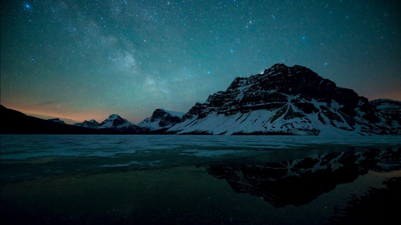 Landscape mountains nature reflection frozen lake stars Custom Gaming Mat Desk