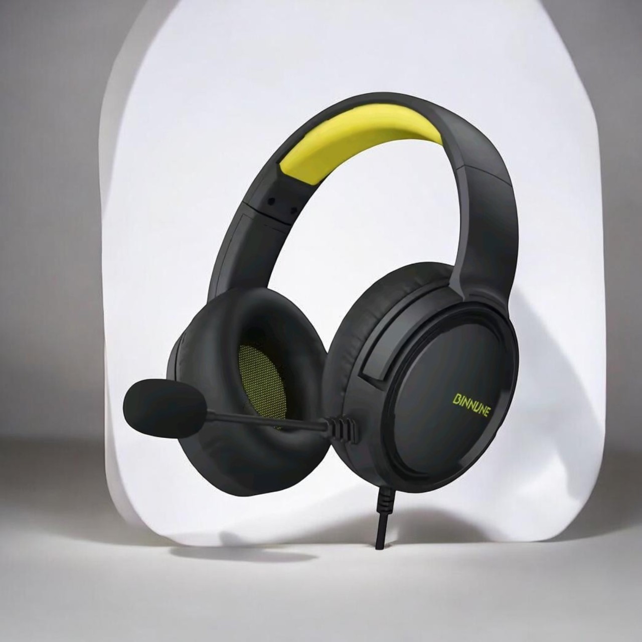BINNUNE Wired Over-Ear Headset Headband Boom Built-In Mic Double Black/Yellow