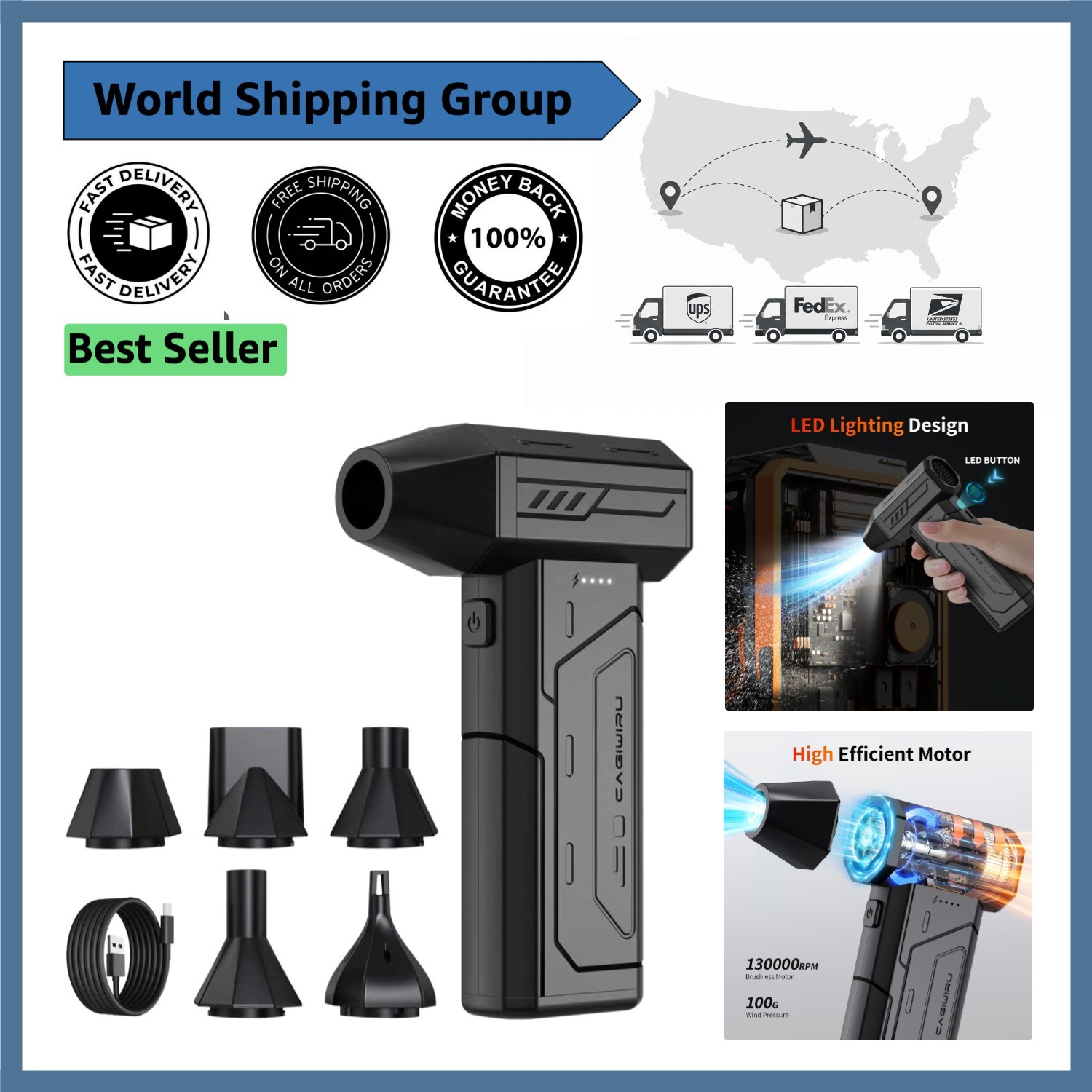 Versatile Electric Air Duster with 5 Nozzles - Ideal for Home, Car & Electronics