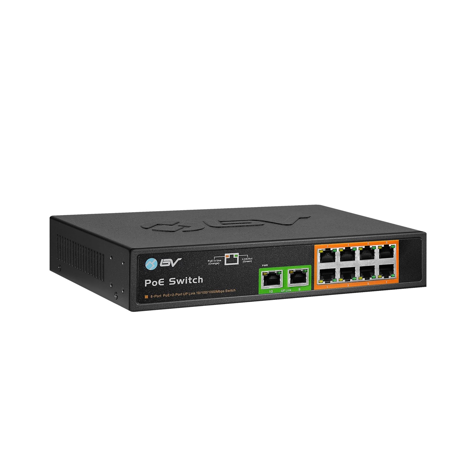 BV-Tech 8-Port PoE+ Switch with 2 Gigabit Uplink Ports, 130W POE-SW802G