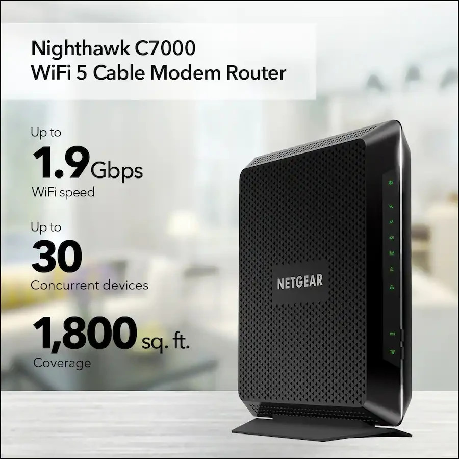 NETGEAR Wifi 5 Nighthawk AC1900 Router with DOCSIS 3.0 Cable Modem - C7000
