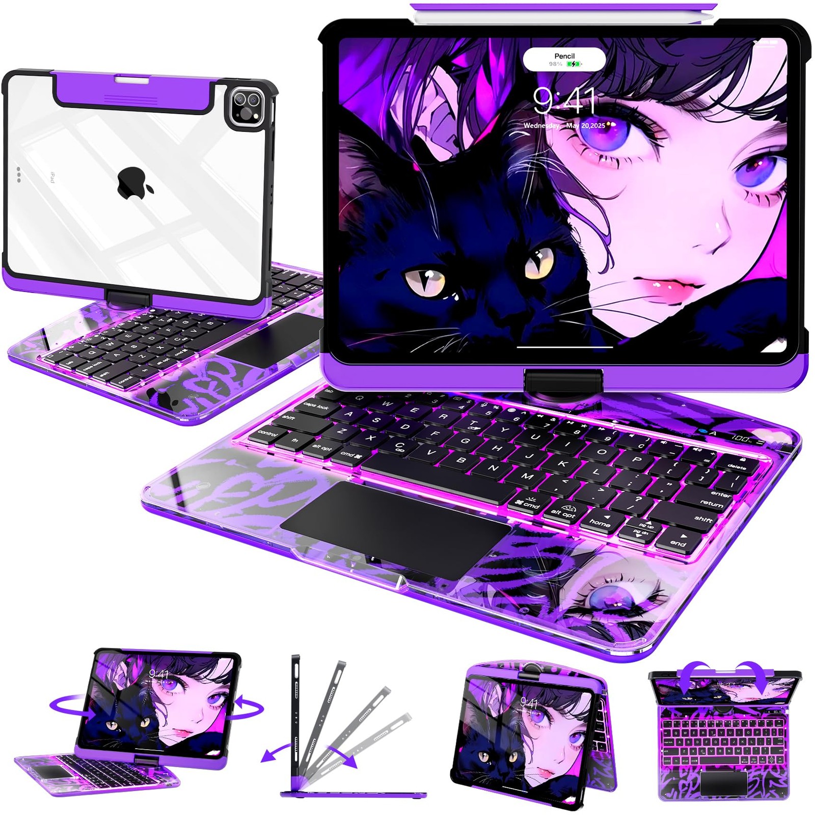 Intermerge Transparent Case with Keyboard for iPad Air 11"(M4/ M3/ M2, 2026/2...