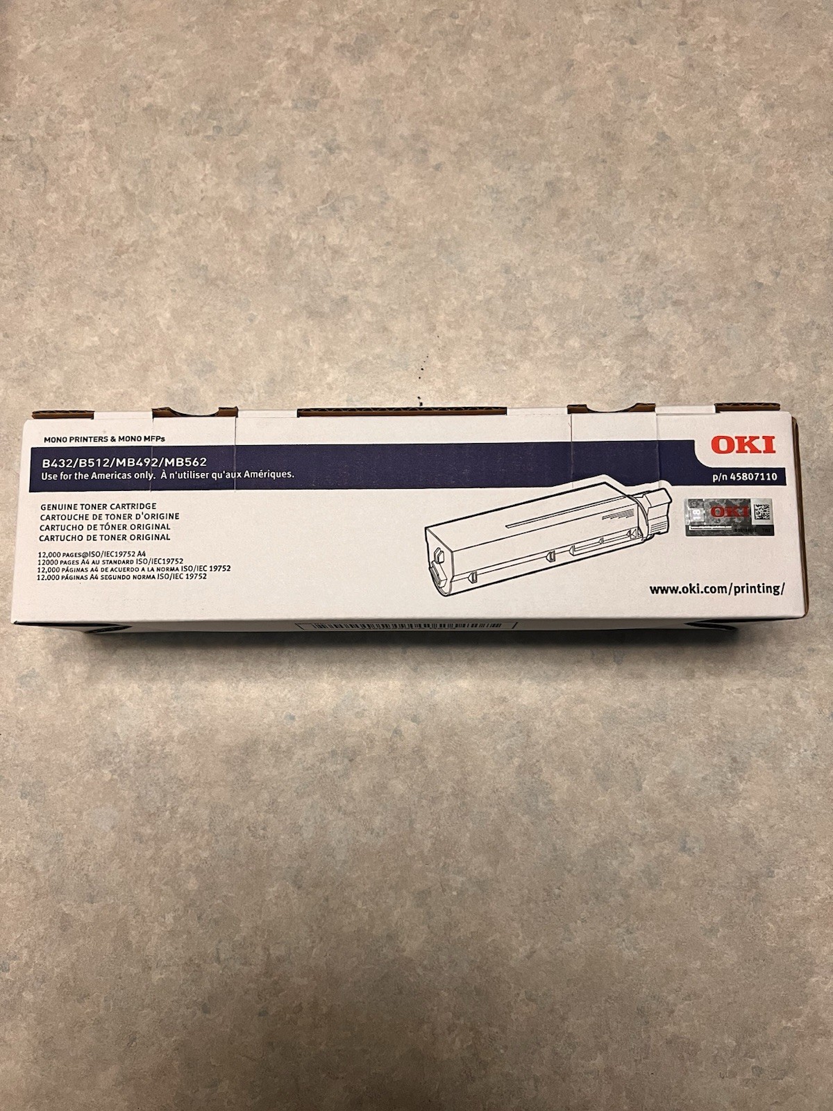 OKI Toner 45807110  Genuine B432/B512/MB492/MB562 12,000. New Retail Condition