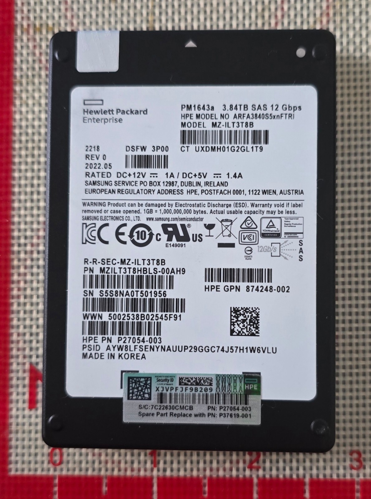 NEW HPE 3.84TB SAS 12G SFF SSD | PM1643a | P27054‑003 | P37619‑002 | MZ‑ILT3T8B