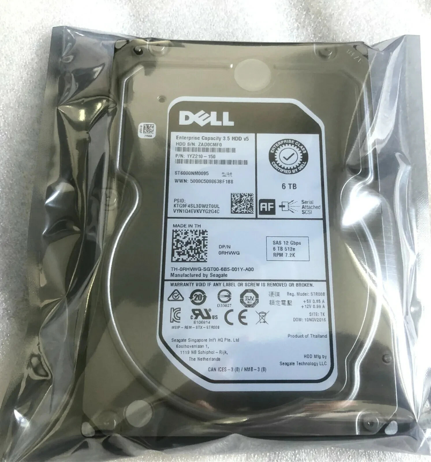 for DELL RHVWG 0RHVWG ST6000NM0095 6TB 7200RPM 128MB SAS 12Gb/s 3.5" Hard Drive