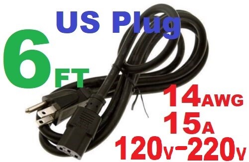 Heavy Duty Power Cord 6ft 5-15P to C13 14AWG 15A 220V. Works for all AC power.