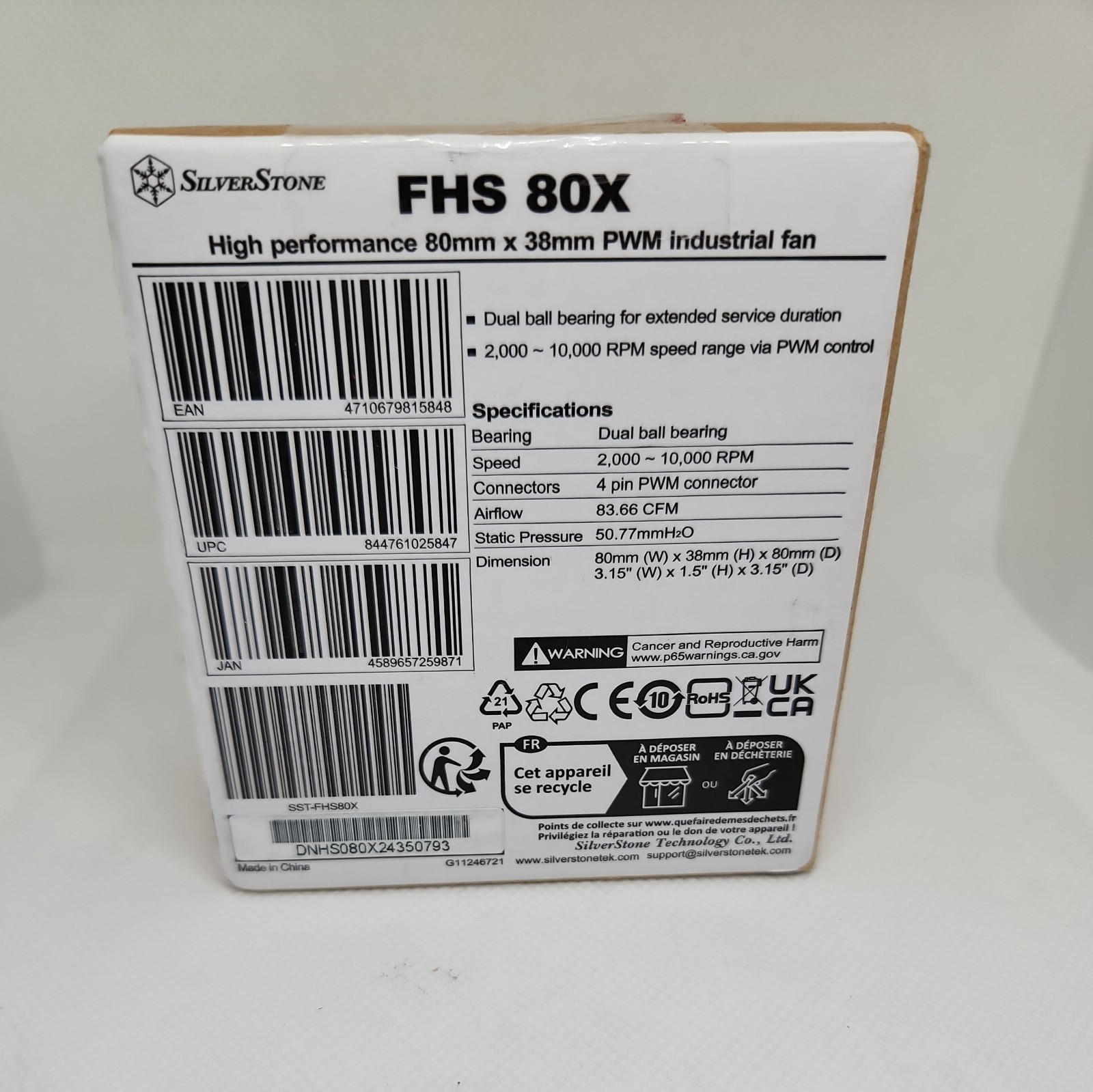 SilverStone FHS80X High Performance 80mm x 38mm PWM Industrial Fan