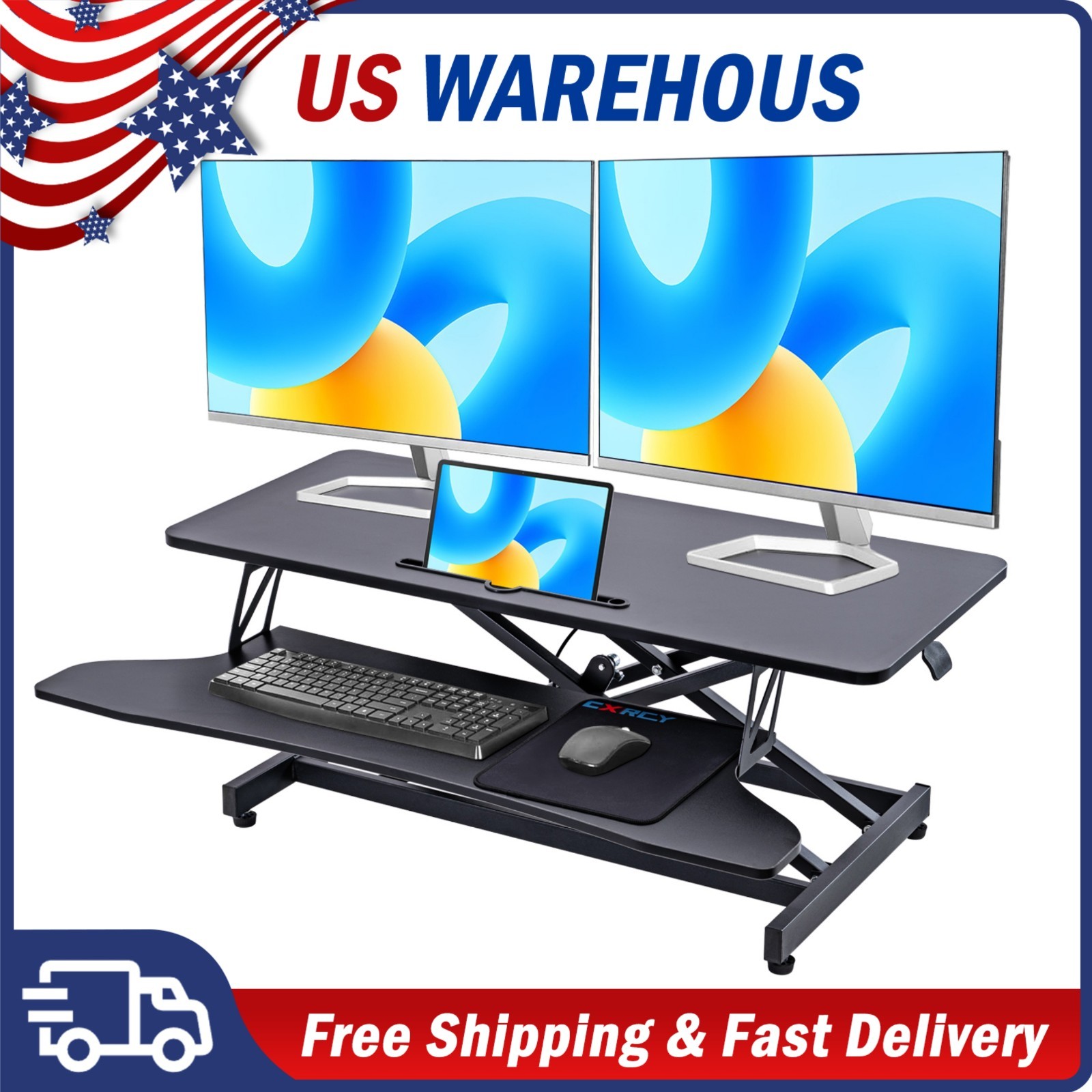 Height Adjustable Standing Desk Converter - Monitor Riser Tabletop Sit to Stand