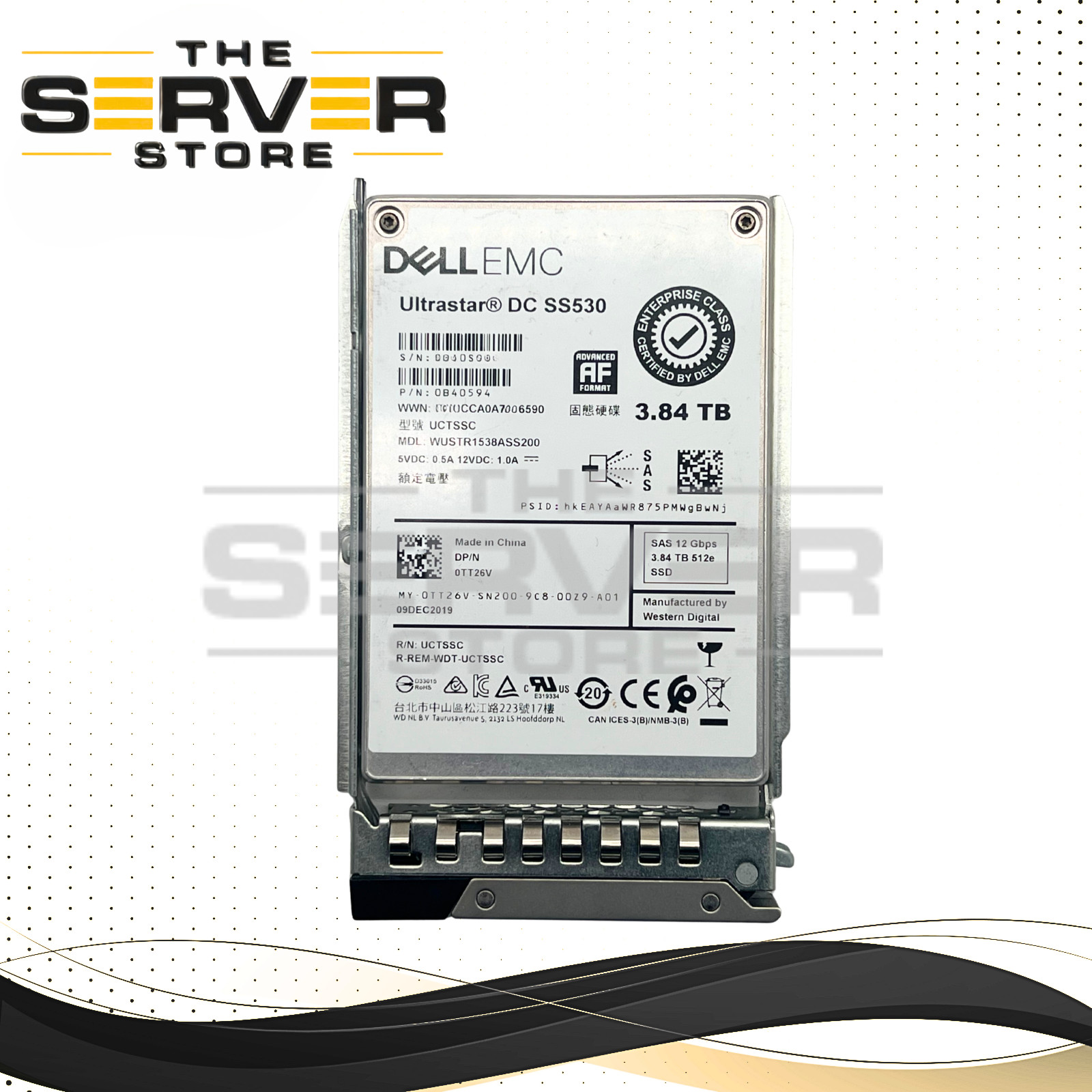 (NOB) 3.84TB WD Ultrastar SS530 12Gbps SAS SSD for Dell PowerEdge R640 / R740