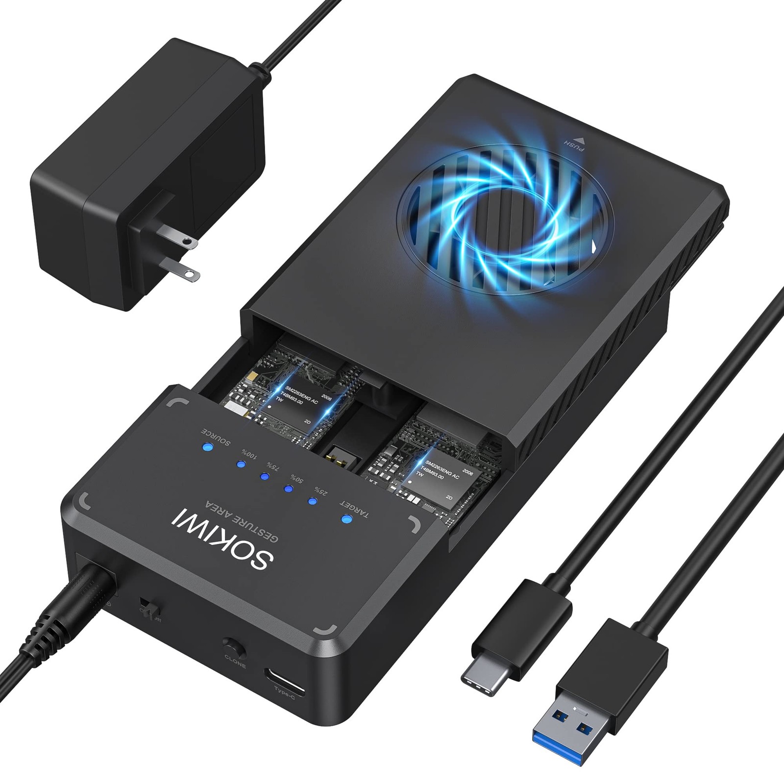 10Gbps NVMe Docking Station with Cooling Fan, Dual Bay Offline Clone