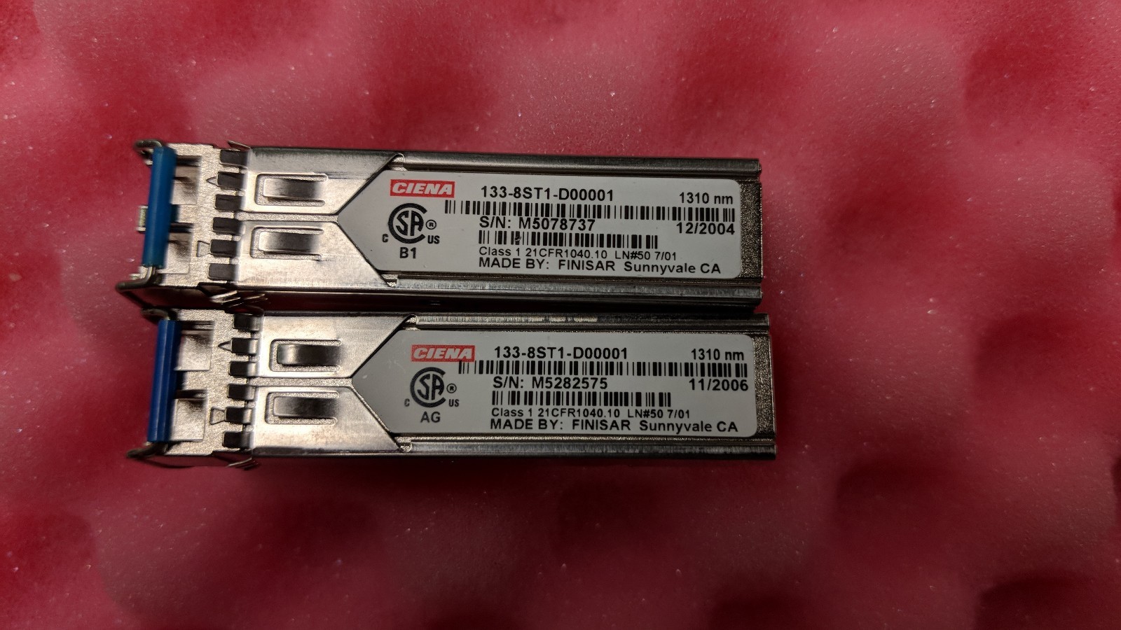 LOT OF 2 Ciena 133-8ST1-D00 2G FC/GBE SFP 1310NM SM WMOTAEHFAA (We buy Ciena)