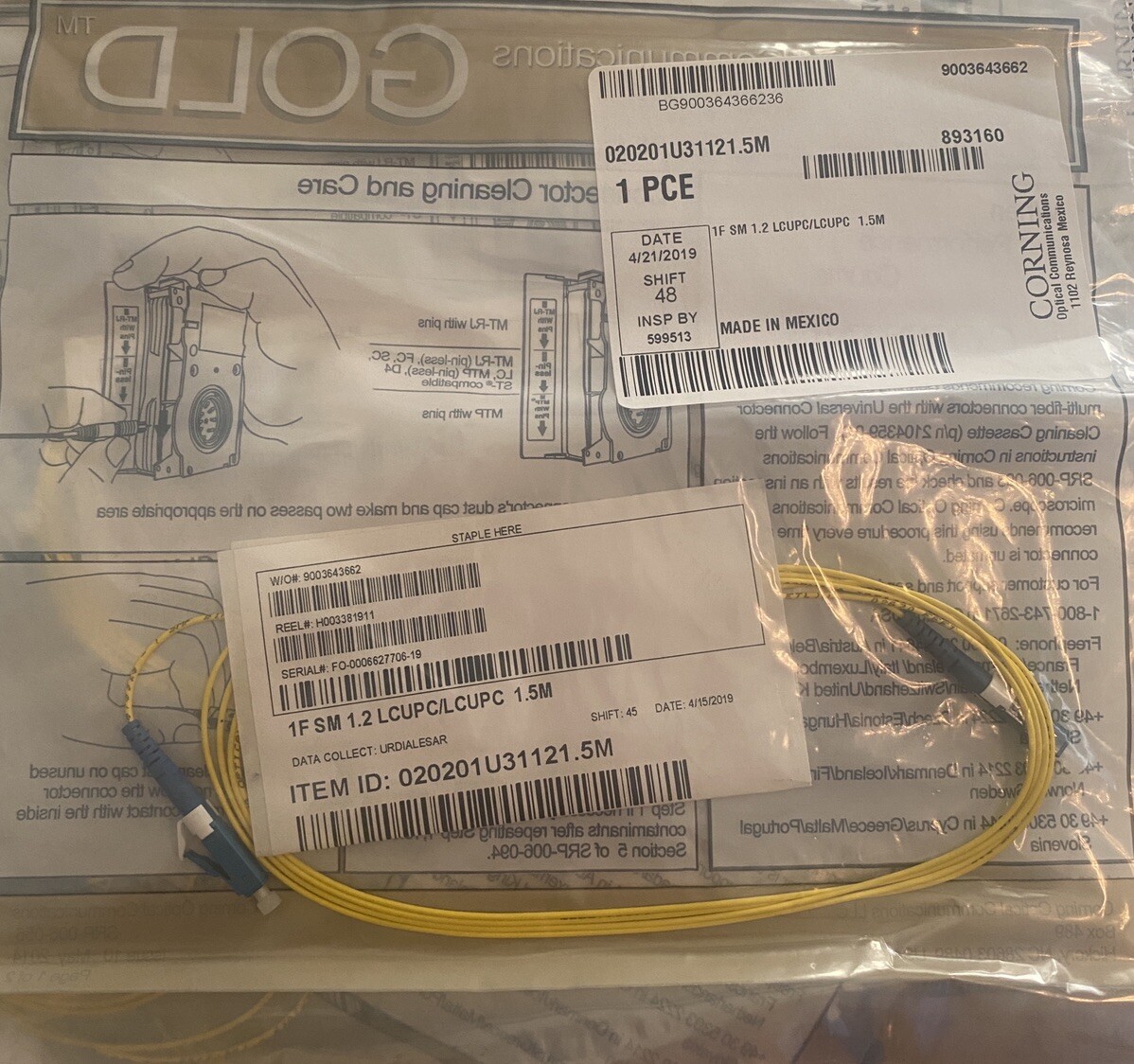 Corning Gold 1F SM 1.2 Fiber Optic Cable LCUPC/LCUPC 1.5m