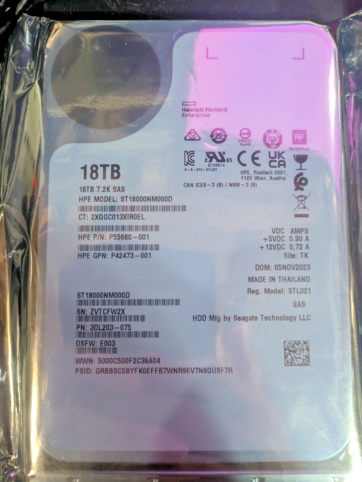 HPE MSA 18TB 12G SAS 7.2K 3.5 M2 HDD P55680-001 P42803-001 ST18000NM000D R7L70A