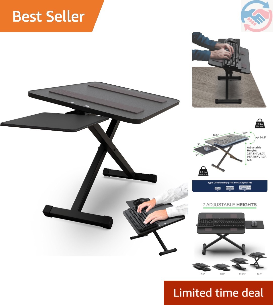 Adjustable Keyboard Riser for Desk & Mouse Stand Black