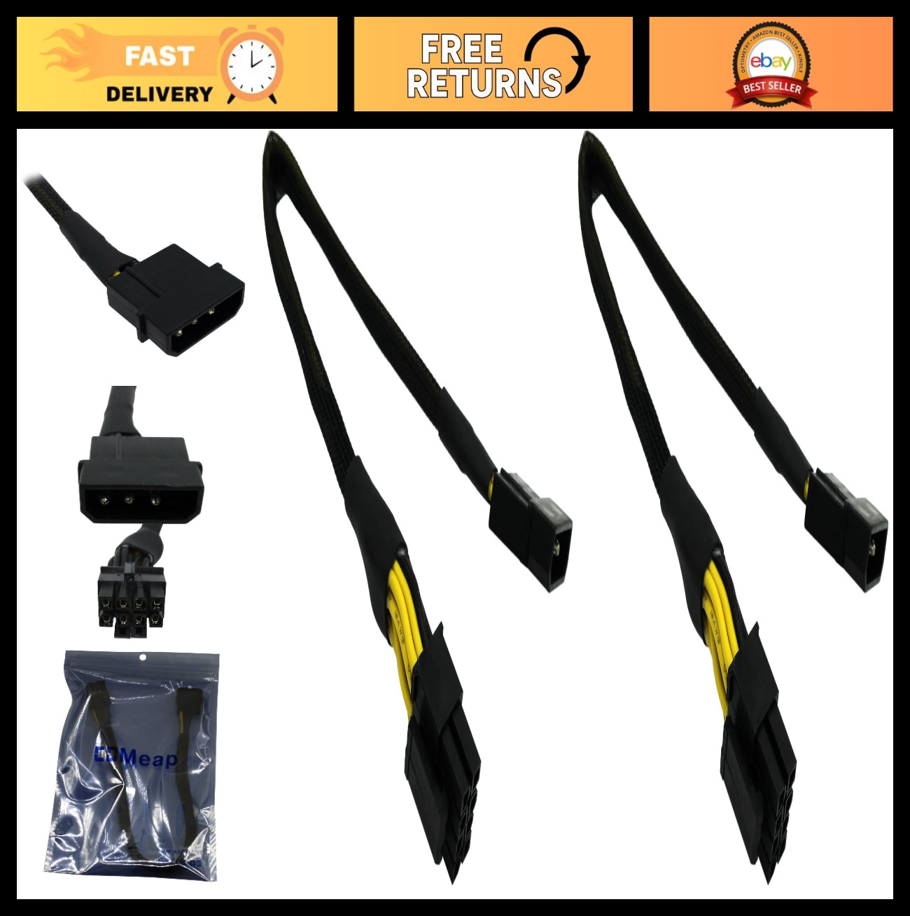 Molex to CPU 8 Pin EPS Power Cable Adapter - LP4 Male to 8 Pin (4+4) Converter,