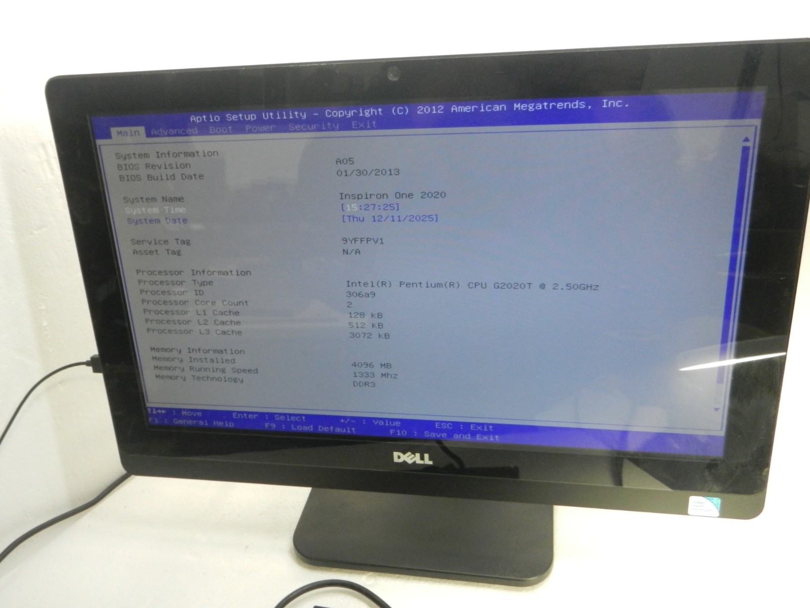Dell Inspiron One 2020 AIO Pentium G2020T @ 2.50Ghz / 4GB RAM / 500GB HD / NO OS