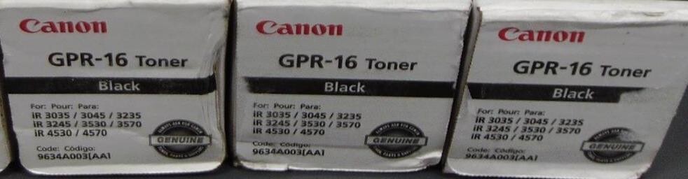 3 Genuine Factory Sealed Canon GPR-16 Black Toner Cartridges