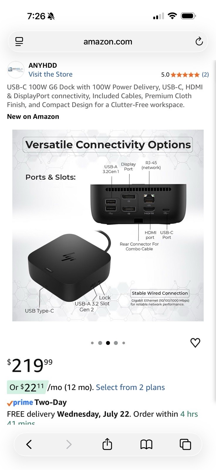 USB-C 100W G6 Dock with 100W Power Delivery, USB-C, HDMI & DisplayPort