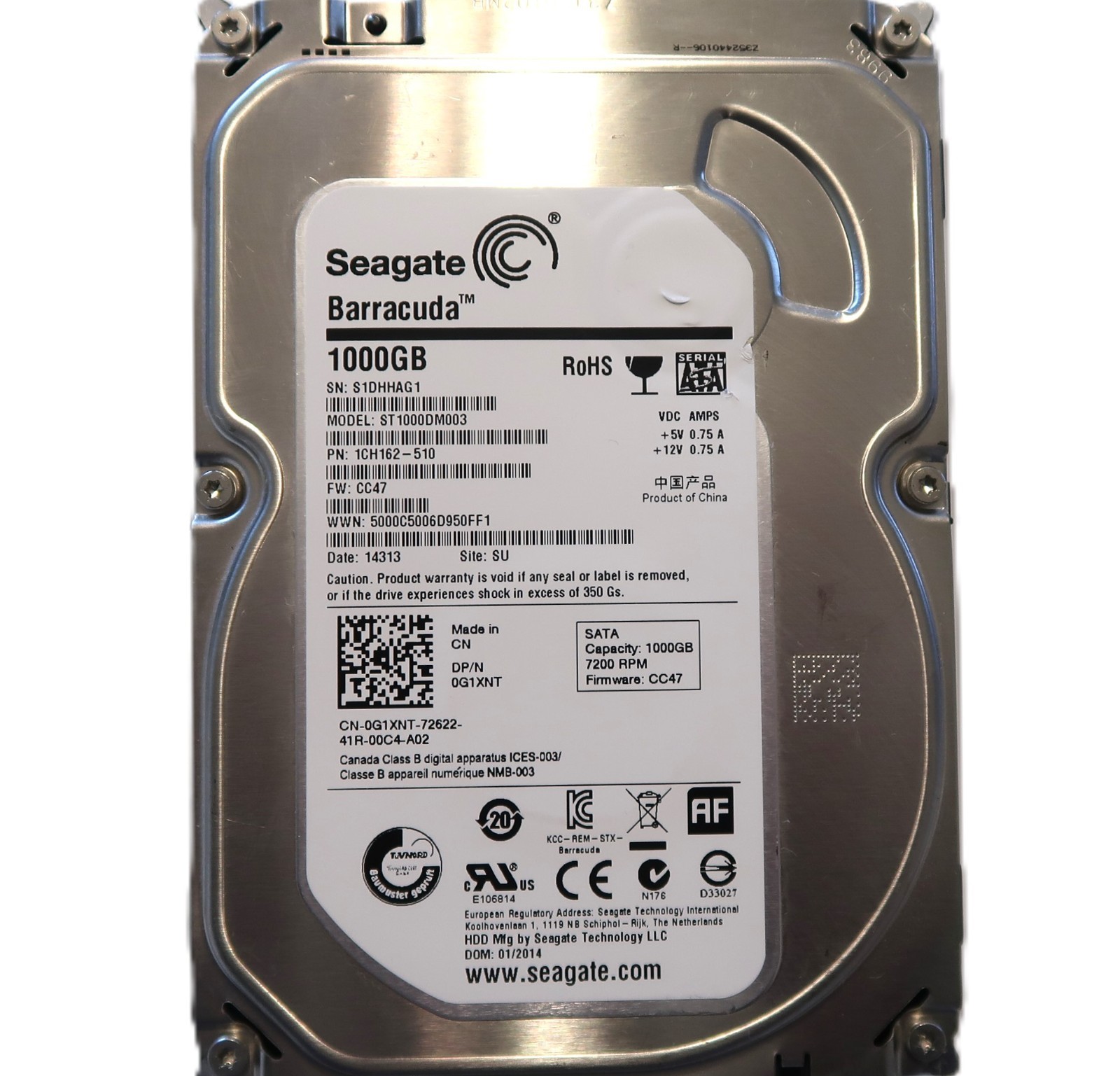 Seagate ST1000DM003 1CH162-510 CC47 (S1DH) SU China 1TB 3.5" Sata 01/2014