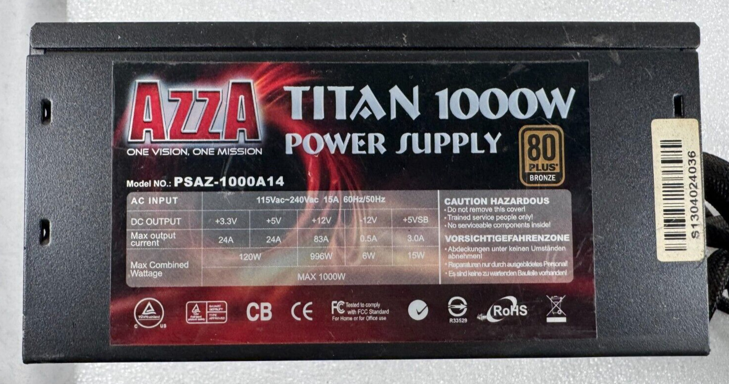 AZZA Titan 1000W PSAZ-1000A14 ATX & EPS 12V v2.92 SLI 80 PLUS PSU; Tested