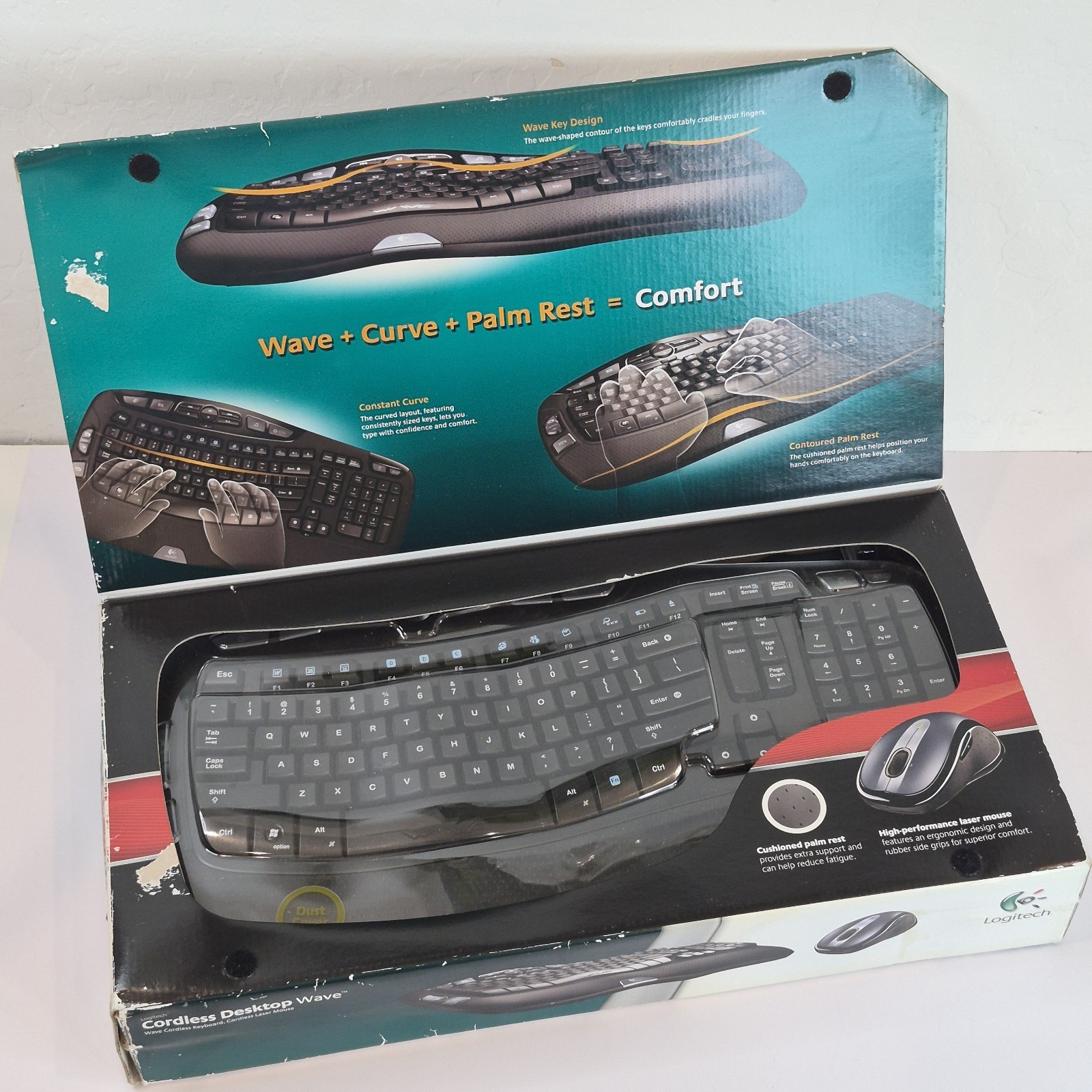 Vintage Logitech 920-000264 Cordless Wave Keyboard Mouse Combo w/ Box Receiver