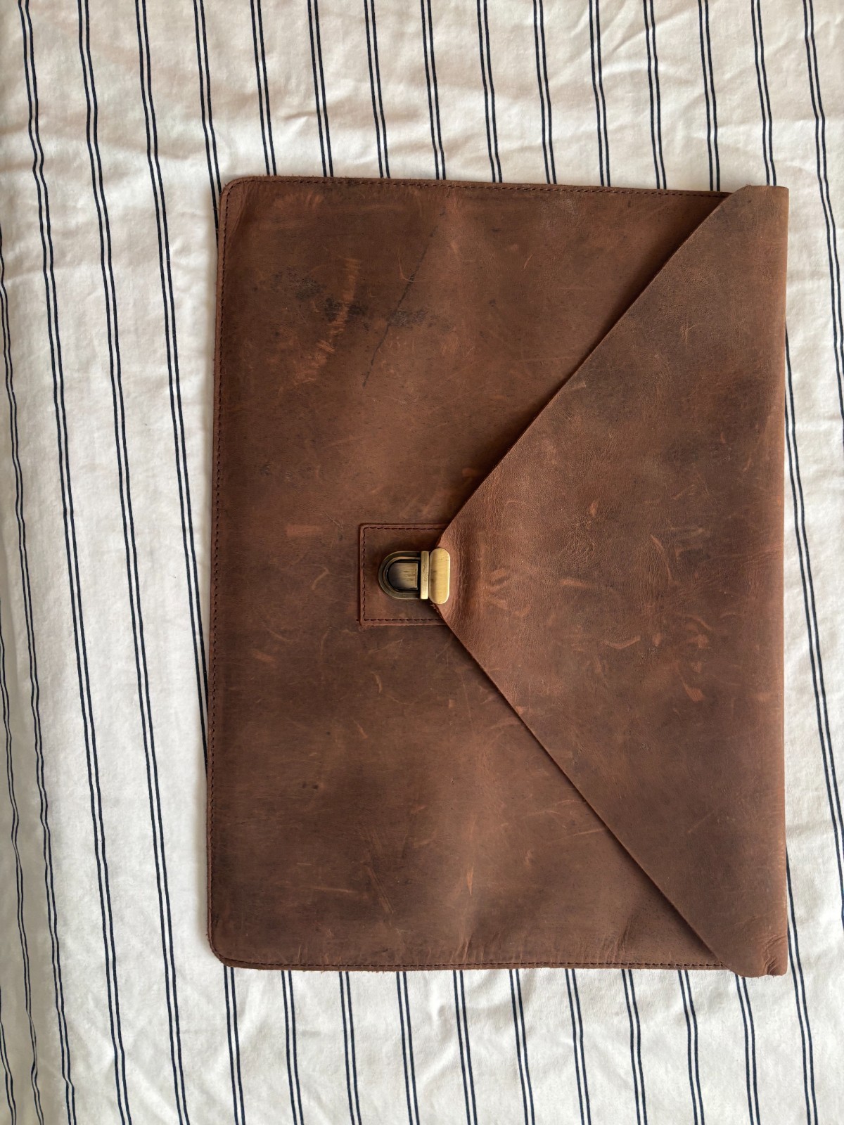 Dark Brown Leather Laptop Sleeve, 2-subdivided folders, used