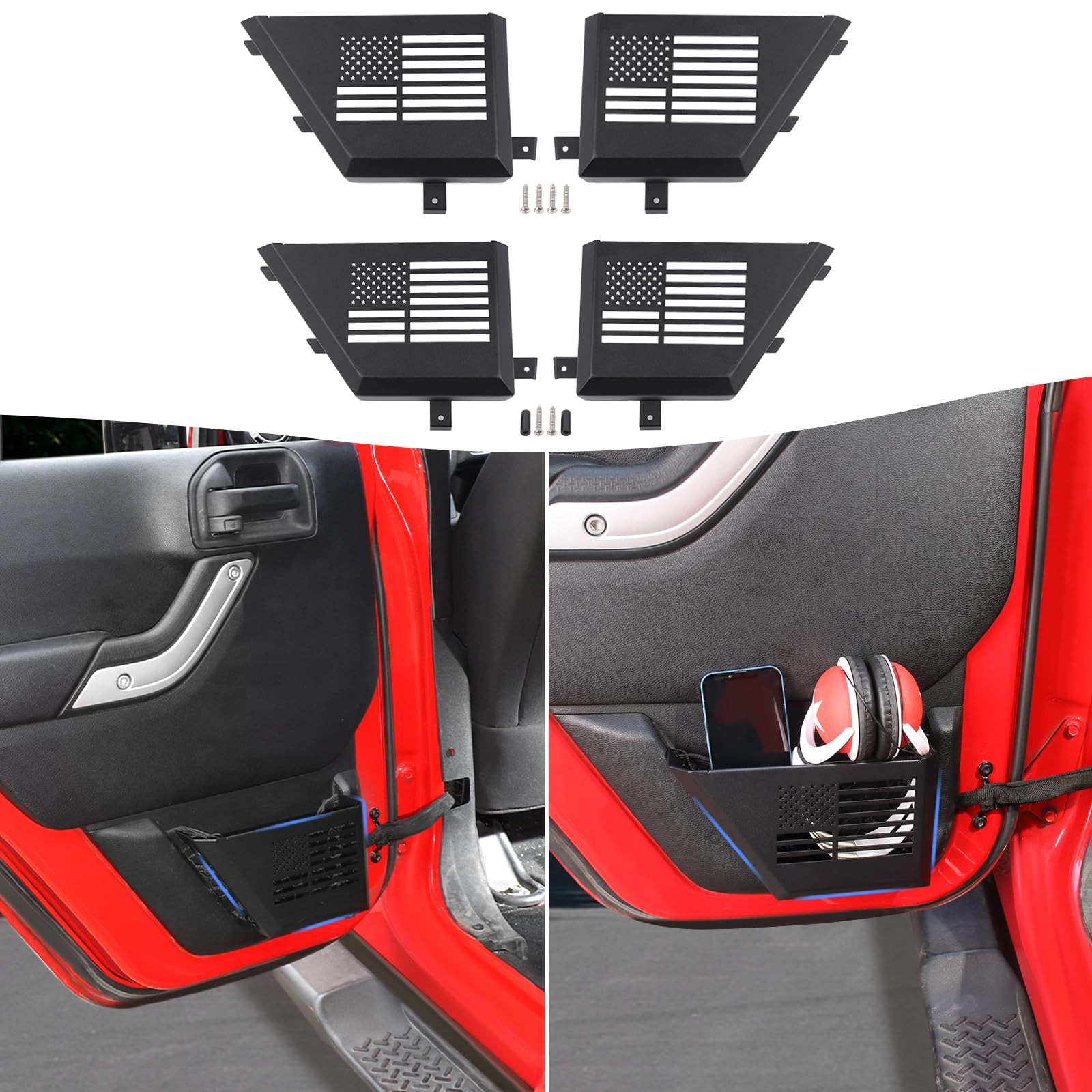 Front & Rear Door Side Insert Storage Pockets Tray Fit for 2011-2018 Jeep Wra...
