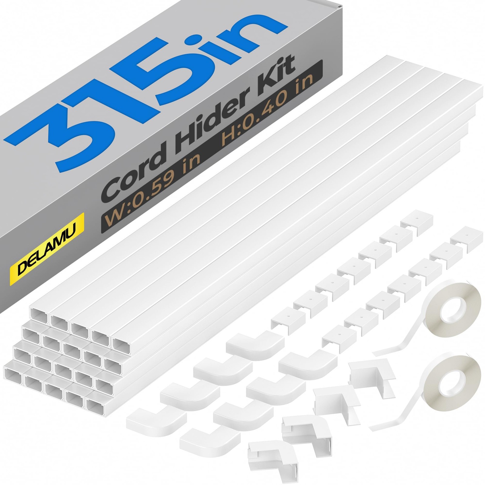 Delamu Cord Hider Cable Covers for Wall, 20 Pack White, 315" Total Length