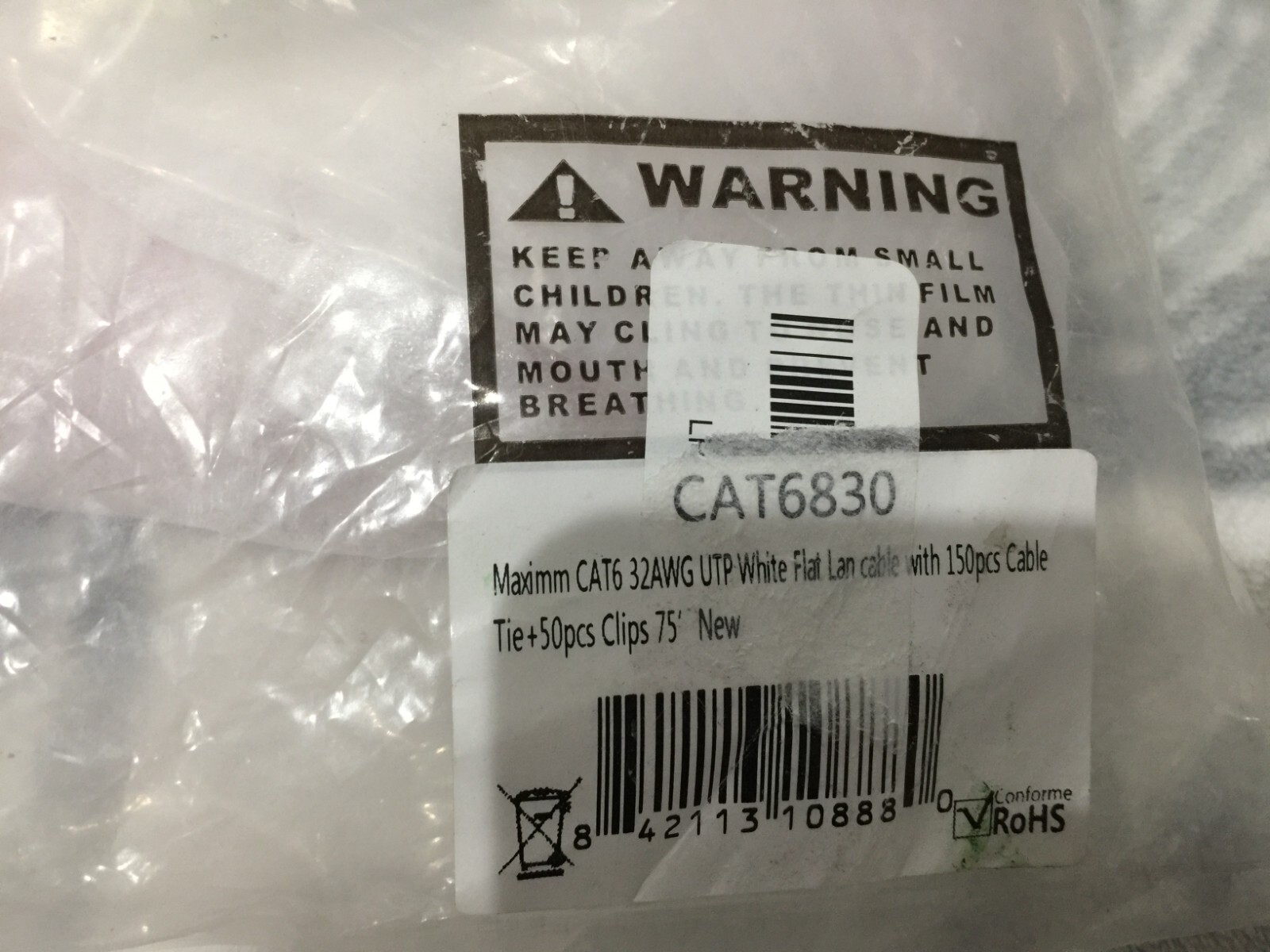 Maximm CAT6 32AWG UTP Red Lan Cable with 150pcs Cable Tie + 50pcs Clips 75 Ft.