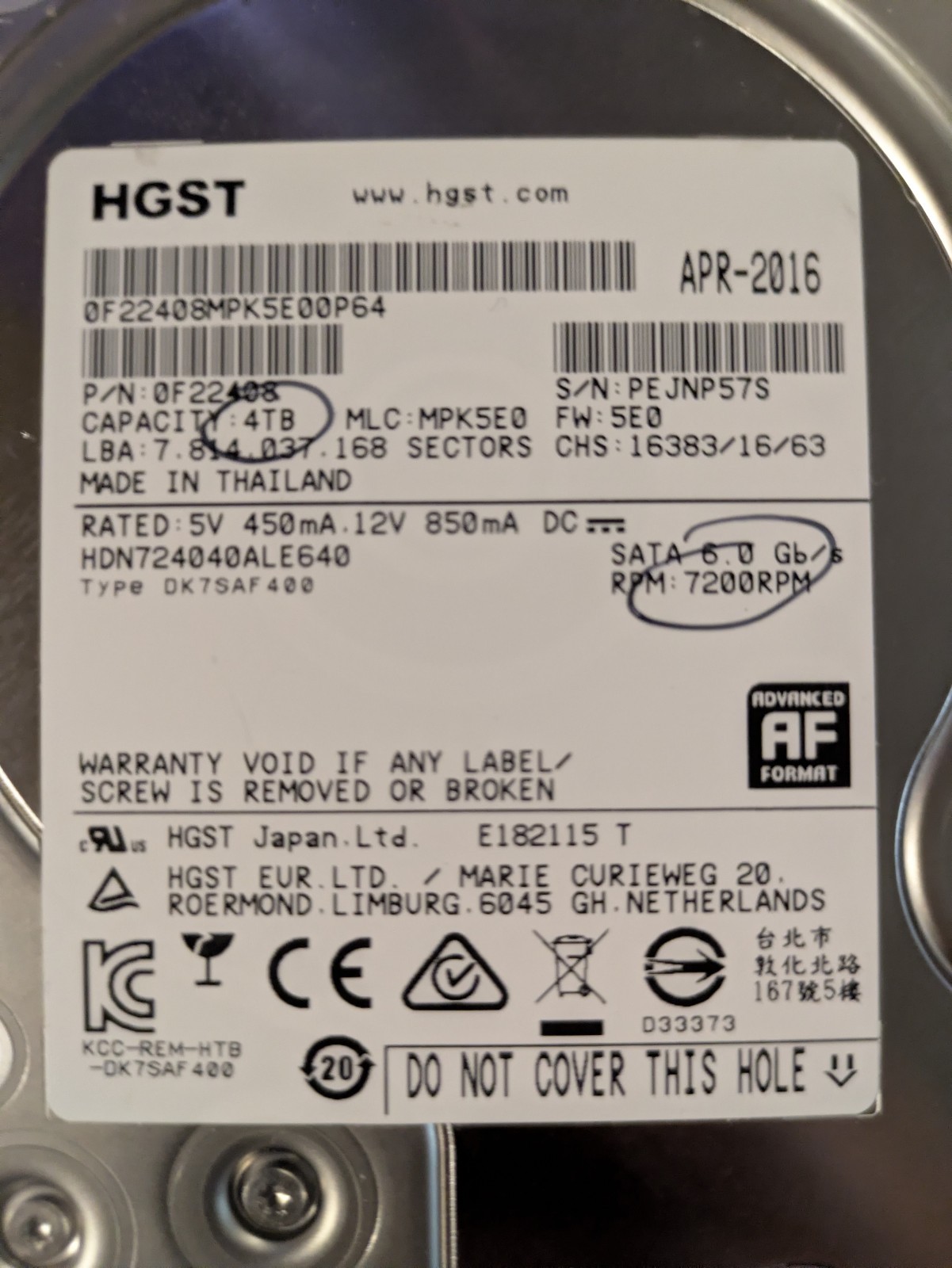 Hgst 4 TB 7200 RPM