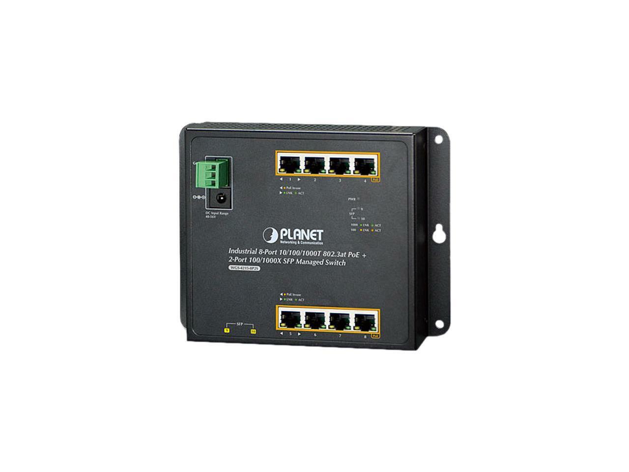 Industrial 8-Port 10/100/1000T 802.3at PoE + 2-Port 100/1000X SFP Wall-mounted M