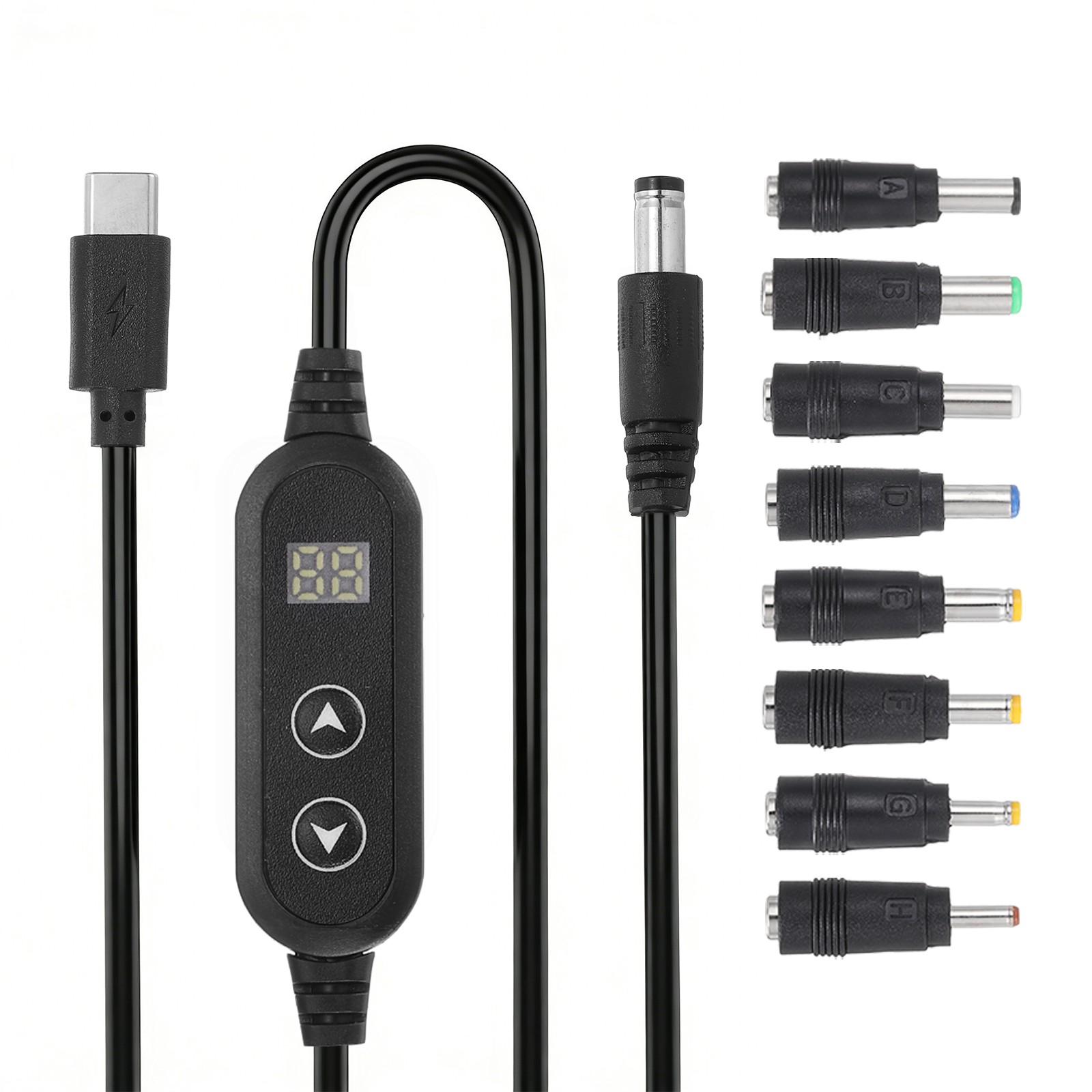 1.18m/3.9ft USB C to DC Adapter with 8 Connector Tips 5V 9V 12V 15V 20V]