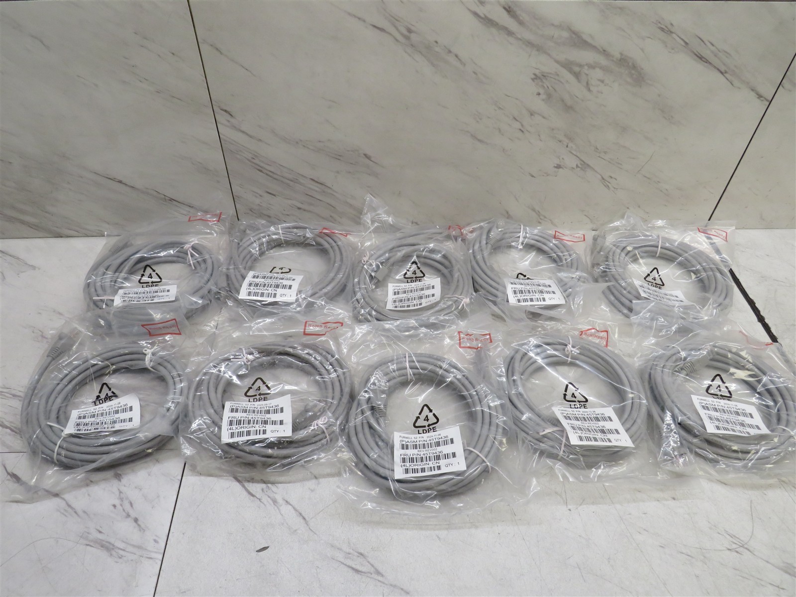 Lot of 10 IBM Toshiba 45T9436 14ft Cat6 Ethernet Network Patch Cables NEW