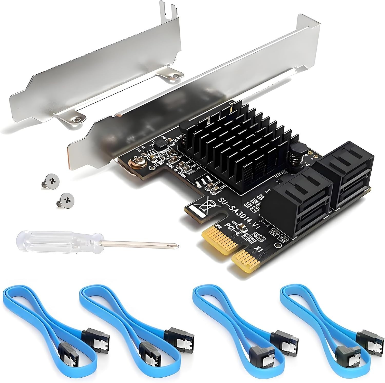 SATA Card, 6Gbps 4 Port Controller 4-Port PCIe Card (SA3014), Black