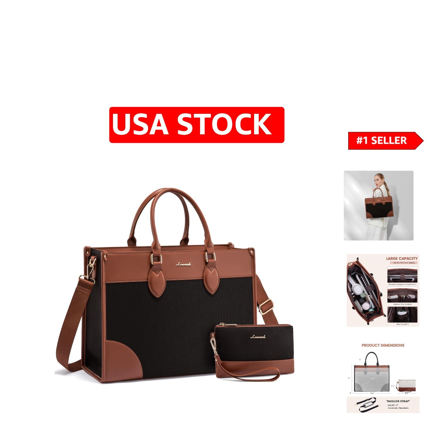 Versatile 15.6” Laptop Tote Bag for Women with Clutch, Stylish & Durable