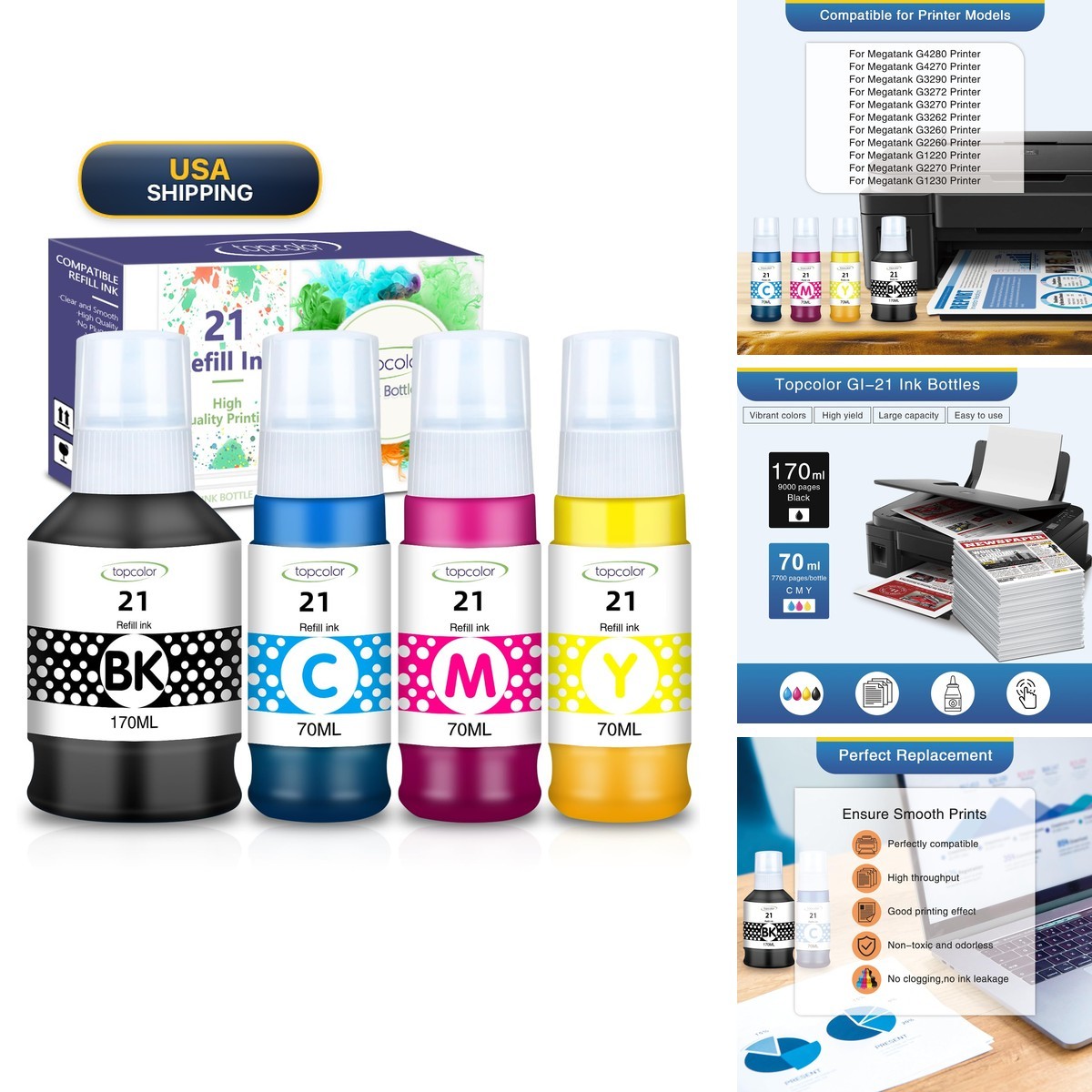 Topcolor GI-21 Ink Bottles for Canon G3270 G3260