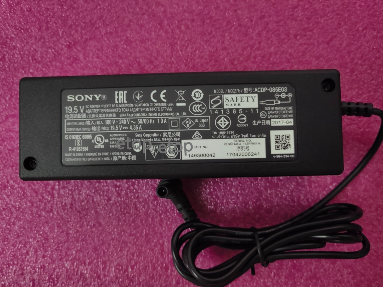 ACDP-085E03 For Sony KDL-40W600B W600A W660E 19.5V 4.36A 85W AC Adapter Original
