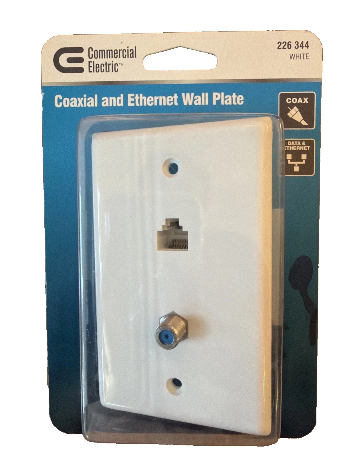 Commercial Electric Coax Ethernet Wall Plate Cat5e White 1-Gang Sealed 217F8CWH