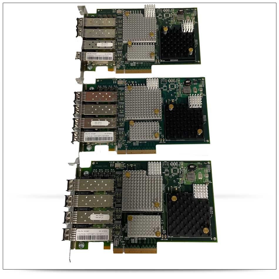 IBM 74Y3467 LPE12004 8GB Quad Port Fiber Channel Network Adapter, SFPs Lot of 3