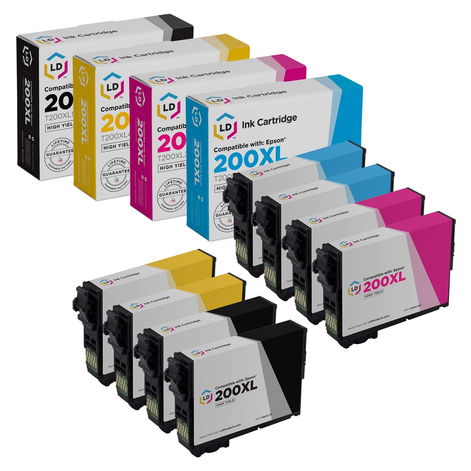 LD 8PK Replacement for Epson 200 Ink T200XL 200XL 2BK/2C/2M/2Y High Yield Set
