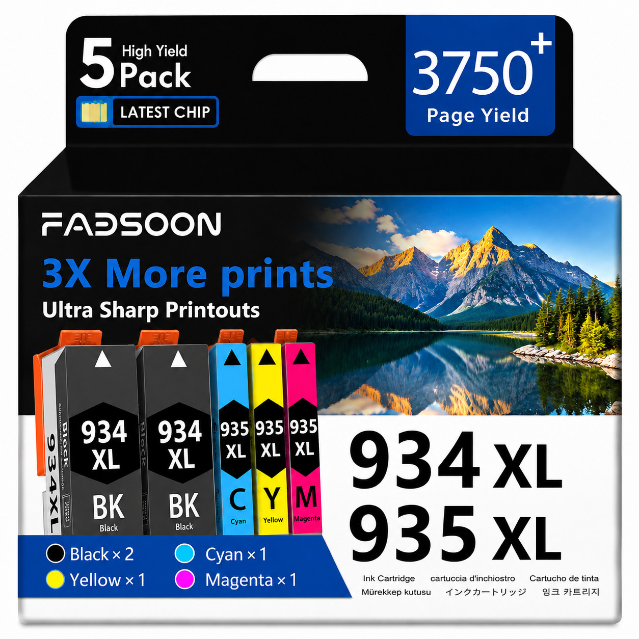 934XL 935XL 5PK BK/C/M/Y Ink Cartridge Replacement for OfficeJet Pro 6230 6830
