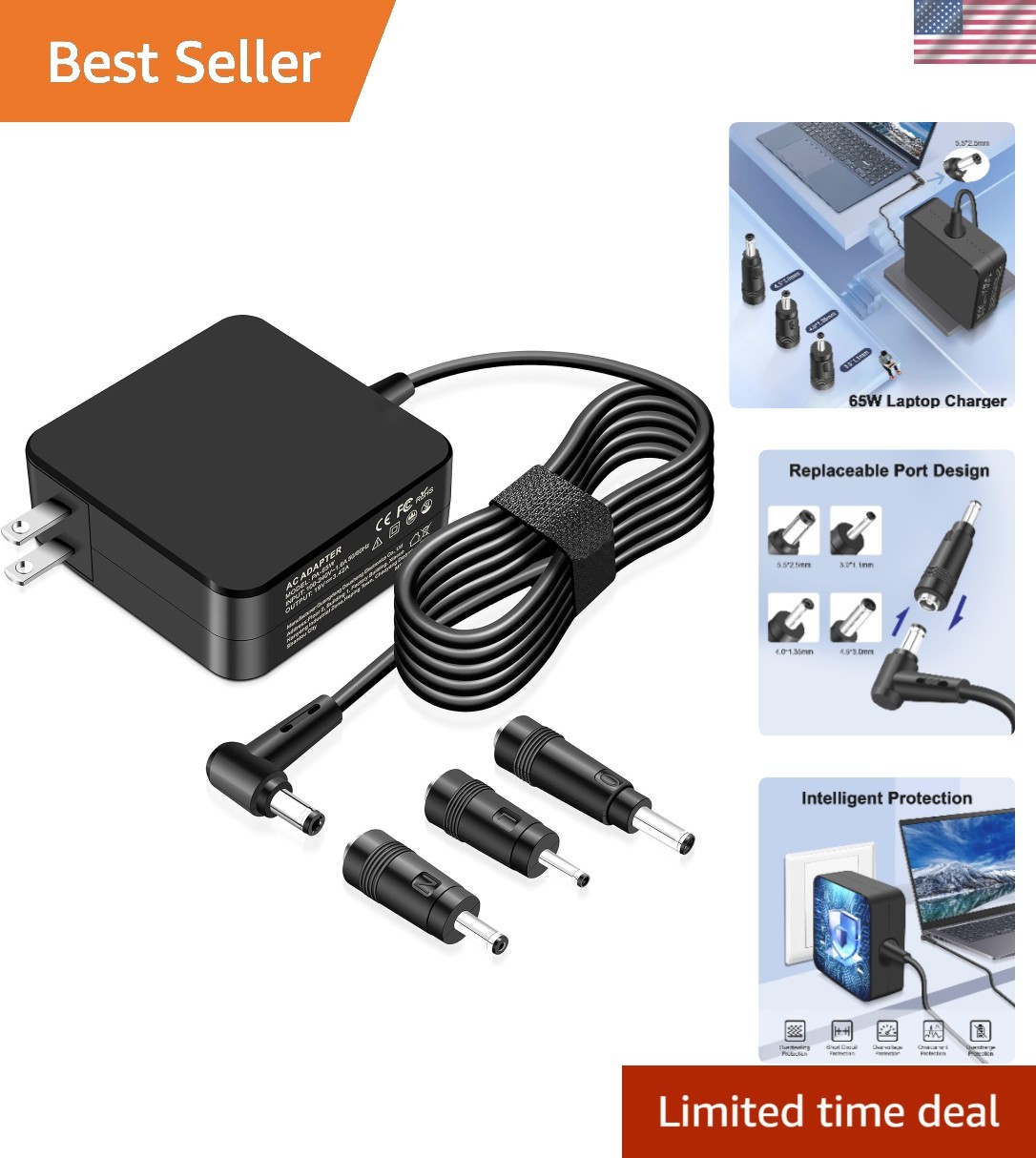 Efficient 65W Charger for Asus - Travel-Friendly with Multiple Connector Tips