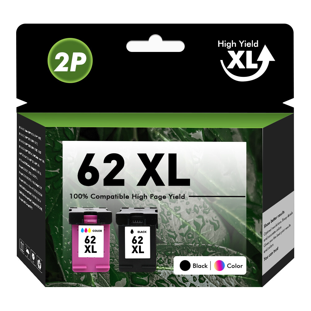 2 Pack For HP #62XL Black Color Ink Cartridges Combo for HP Envy 5742 5661 5662