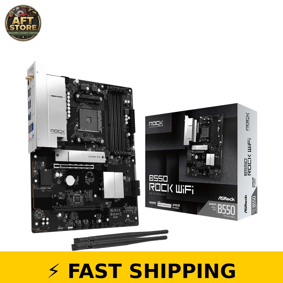 ASRock B550 Rock WiFi ATX Motherboard for Ryzen 3000-5000 CPUs