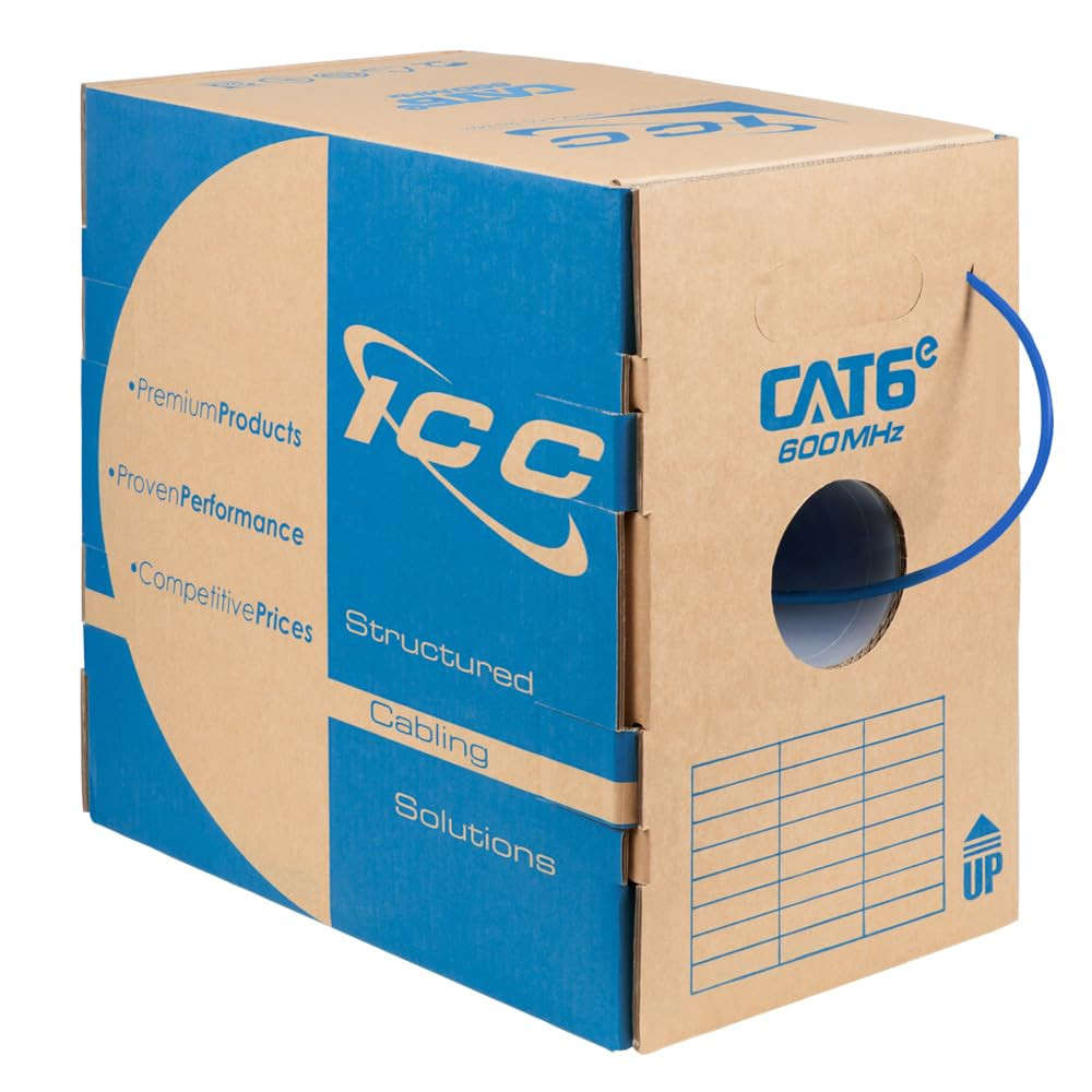 ICC Cat6e CMR Riser 1000ft UTP 23AWG Solid Copper Bulk Ethernet Cable Blue