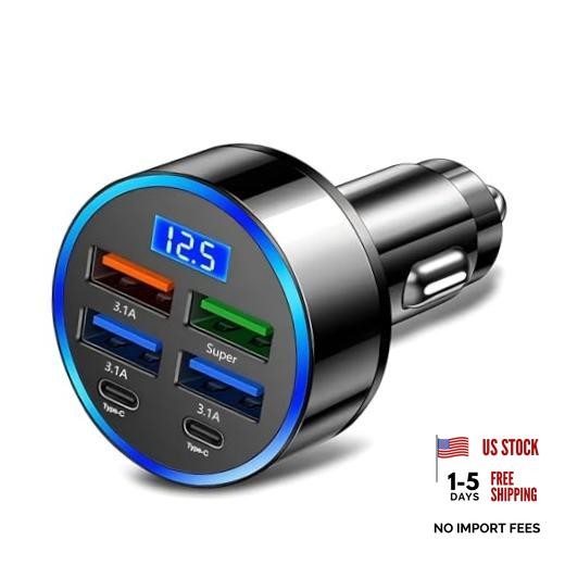 6 Port USB C Car Charger Fast Charging 100W PD QC3.0 Adapter LED Std-6ports